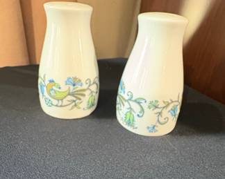 Vintage Ceramic Salt and Pepper Shakers with Bird and Floral Motif