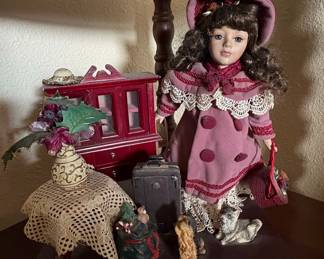 Victorian Style Porcelain Doll with Accessories and Diorama