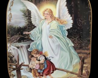 Guardian Angel Watching Over Children on Bridge Decorative Plate