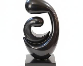 Abstract Mother and Child Sculpture on Marble Base