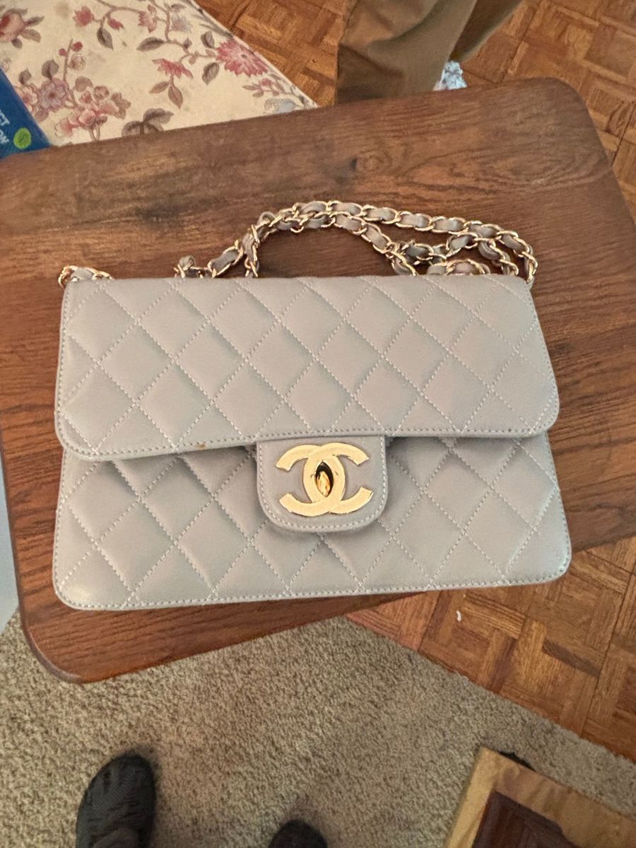 Chanel Pearl Crush Mini Rectangular Flap Bag Light Grey Lambskin