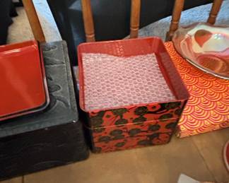 Vintage Japanese Lacquerware Jubako Bento Box with Cherry Blossom Motif