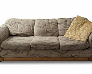 Tapestry Upholstered Sofa with Wood Accents