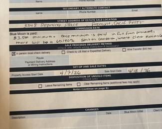 Blue Moon Estate Sales Service Agreement