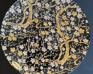 Set of Two Japanese Lacquer Trays with Cherry Blossom Design
