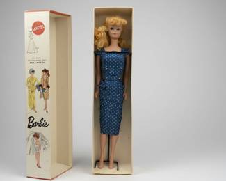 1962 Barbie Doll in Original Box with Blue Polka Dot Sheath Dress