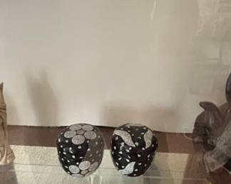 Pair of Decorative Spheres with Floral and Abstract Motifs