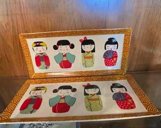 Kokeshi Doll Dessert Plates Set of 4