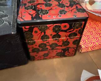 Vintage Japanese Lacquerware Jubako Bento Box with Cherry Blossom Motif