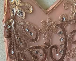 1920s Style Rose Gold Sequin and Fringe Flapper Dress