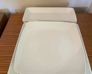 B. Smith White Ceramic Rectangular and Square Serving Platters. Six piece set.