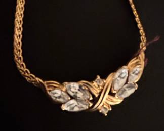 Gold Tone Necklace with Marcasite and Cubic Zirconia Accents