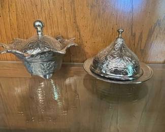 Turkish Coffee Set with Lids - Silver Plated Brass