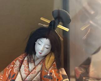 Antique Japanese Hina Doll, likely Empress, in Display Case