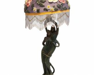 Victorian Style Figural Table Lamp with Beaded Shade second image
