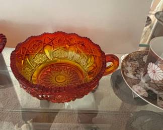 Amethyst Carnival Glass Punch Bowl - Hobstar and Fan Pattern