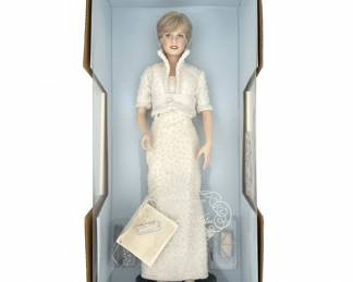 The Franklin Mint Diana, Princess of Wales Porcelain Doll  White Pearl Elvis Dress