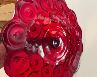 Ruby Red "Moon and Stars" Pattern Glass Compote by L.E. Smith