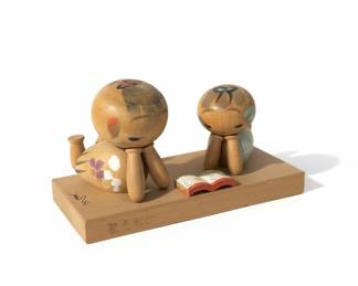 Usaburo Kokeshi Doll Set with Two Wooden Figures