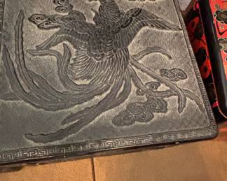 Vintage Chinese Carved Lacquer Boxes with Dragon and Phoenix Motifs