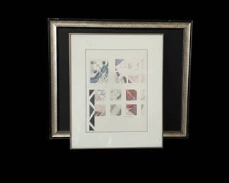 Framed Print with Geometric and Floral Motifs