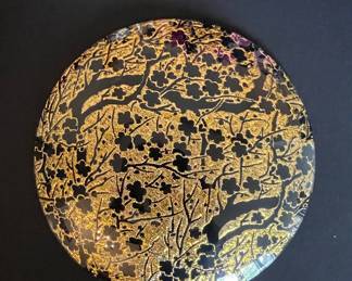 Set of Two Japanese Lacquer Trays with Cherry Blossom Design