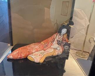 Antique Japanese Hina Doll, likely Empress, in Display Case