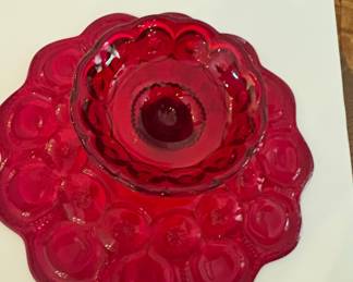 Ruby Red "Moon and Stars" Pattern Glass Compote by L.E. Smith