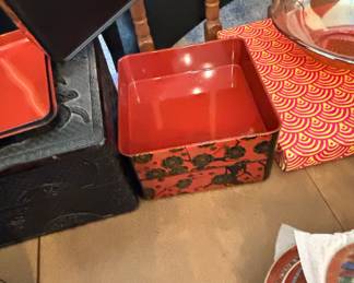 Vintage Japanese Lacquerware Jubako Bento Box with Cherry Blossom Motif