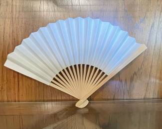 White Paper Folding Fan with Bamboo Handle
