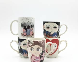 Decorative Ceramic Mugs with Asian-Inspired Designs