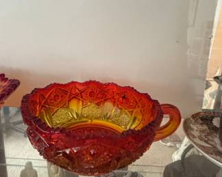 Amethyst Carnival Glass Punch Bowl - Hobstar and Fan Pattern