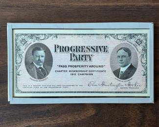 1912 Theodore Roosevelt Progressive Party Campaign Certificate (Bull Moose)