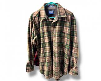 93 PendletonGreenBrownPlaidTrailShirtwElbowPatchesLargeMen