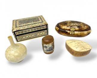 131 AntiqueVintageTrinketBoxesContainersBoneWoodInlayMore