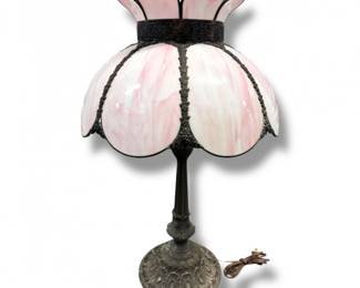 54 AnabelleStyleTableLampPinkWhiteGlassShadewOrnateBase