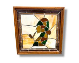 23 StainedGlassPanelManwPipeinWoodFrame