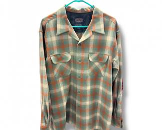 98 PendletonWoolBoardMossRedPlaidButtonUpShirtLargeMen