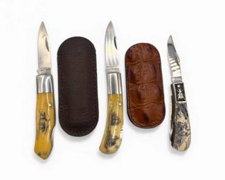 16 StainlessFoldingPocketKnifeswCases1BoneHandleSigned