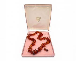 187 GraduatedHoneyAmberBeadNecklacewMatchingEarrings