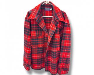 96 PendletonWoolShirtJacketRedPlaidDoubleSnapPocketXLMen