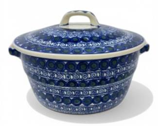 152 PolishPotteryLiddedCasseroleBluePatternBoleslawiecStyle