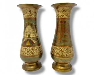 123 AntiqueIndianBrassVaseswTajMahalMapEngravedDesign