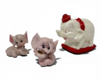 153 VintageCeramicElephantLamp2PinkPigFigurines