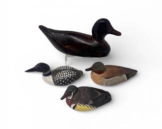 29 CarvedDuckLoonDecoyFiguresIronwoodBondedWood