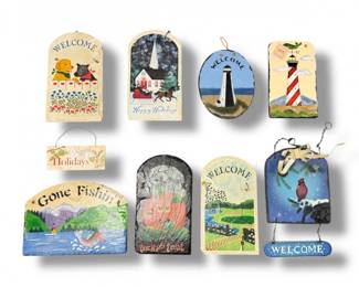 43 9pcHandPaintedSlateWallPlaques