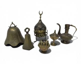 175 VintageBrassCollectionEwerPitcherBellsIncenseBurnersMore