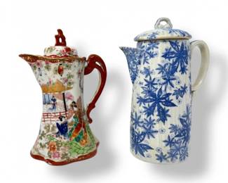 120 DecorativeCeramicTeapotsFiguralSceneBlueWhiteFloral