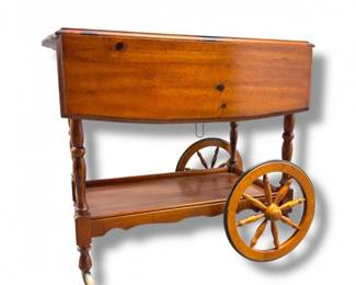 53 RusticCountryDropLeafTeaCartRollingBarwDrawer