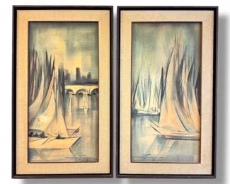78 MidCenturyOzzFrancaSailboatArtworkSetof2Framed
